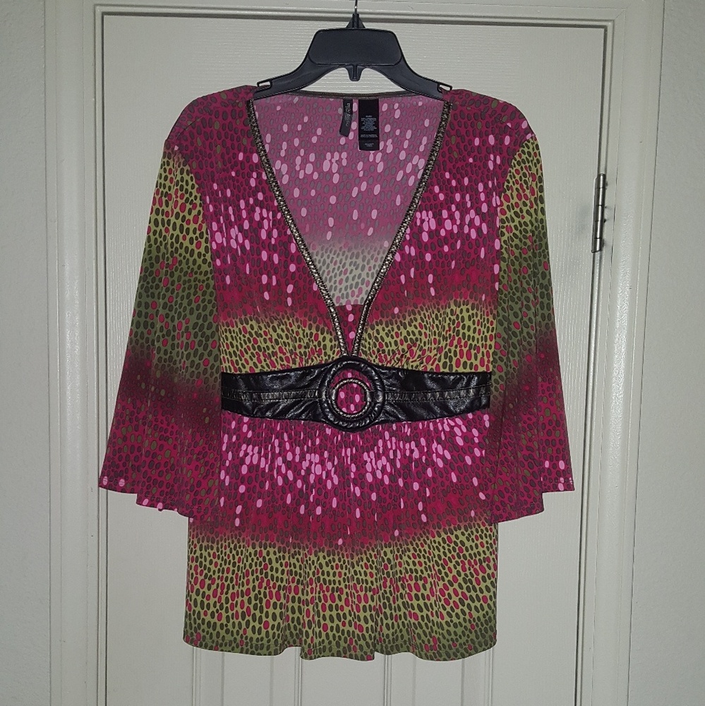 Blouse w/attached Faux Leather Belt